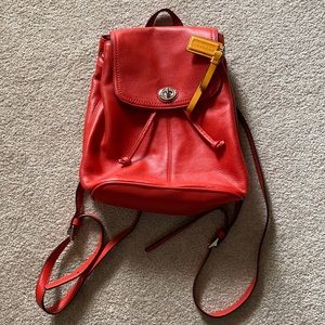 NWOT Coach Burnt Orange Leather Drawstring Backpack